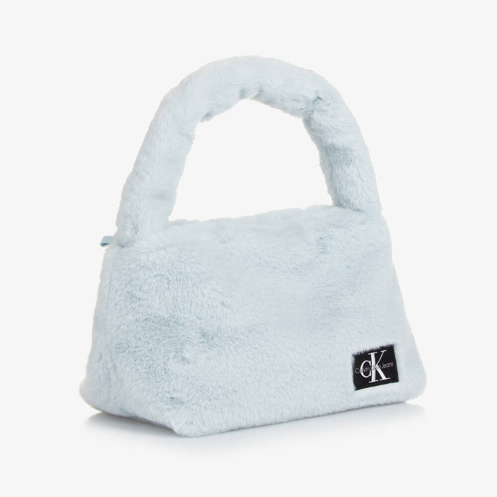 Calvin Klein-Girls Blue Faux Fur Handbag (23cm) | Childrensalon Outlet