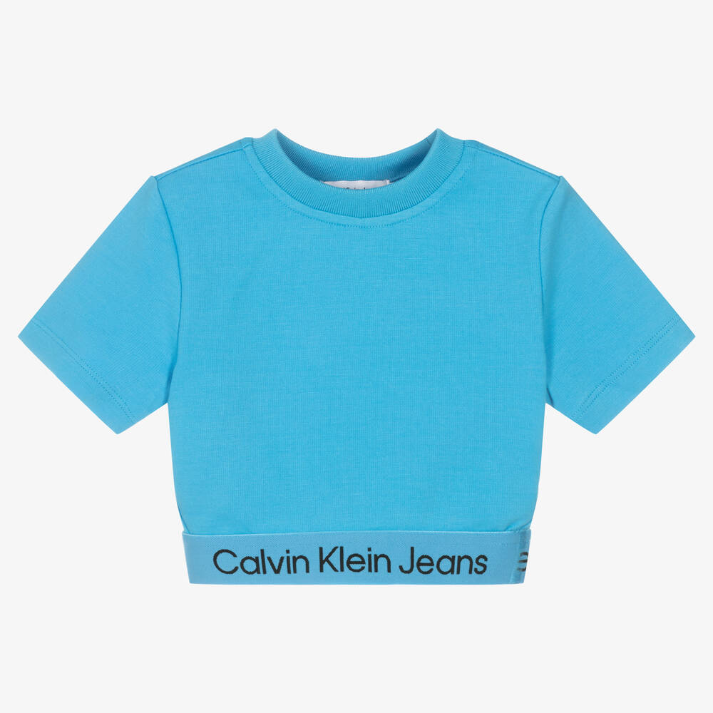 Calvin Klein Jeans - توب قصير فيسكوز جيرسي لون أزرق للبنات | Childrensalon