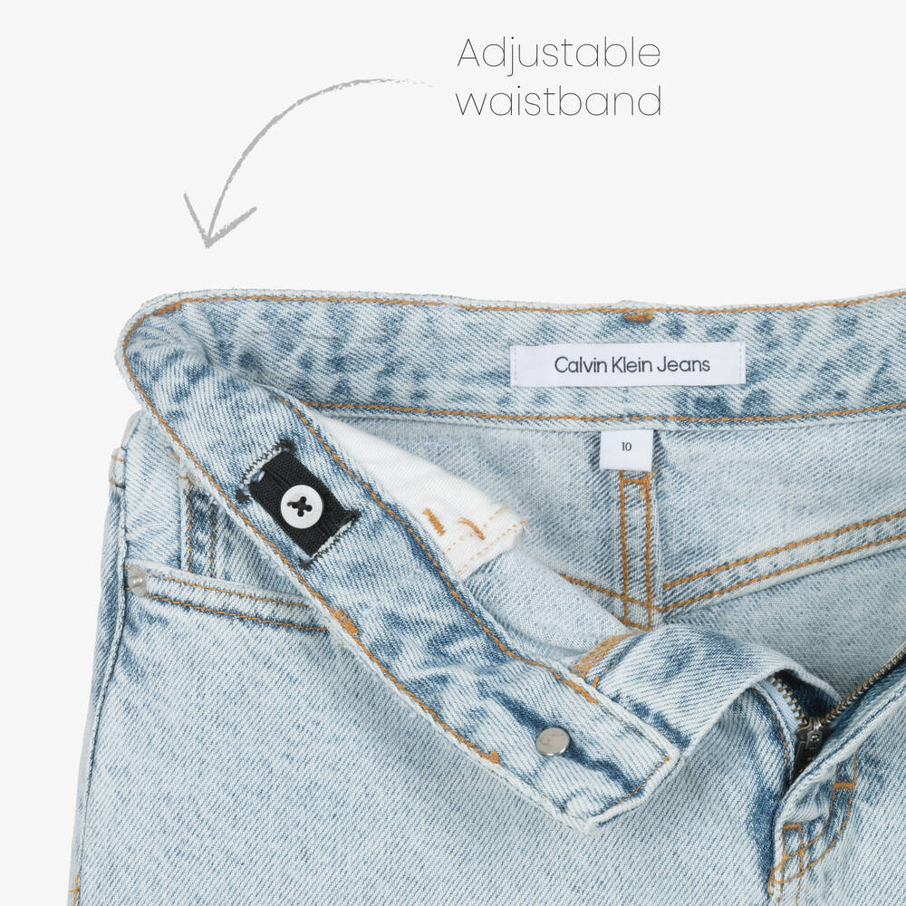 كالفين كلاين-تنورة قطن دنيم لون أزرق فاتح | Childrensalon Outlet