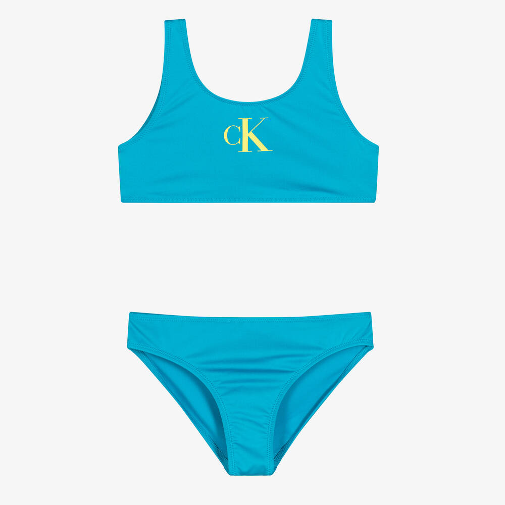 Calvin Klein - Girls Blue Monogram Logo Bikini | Childrensalon