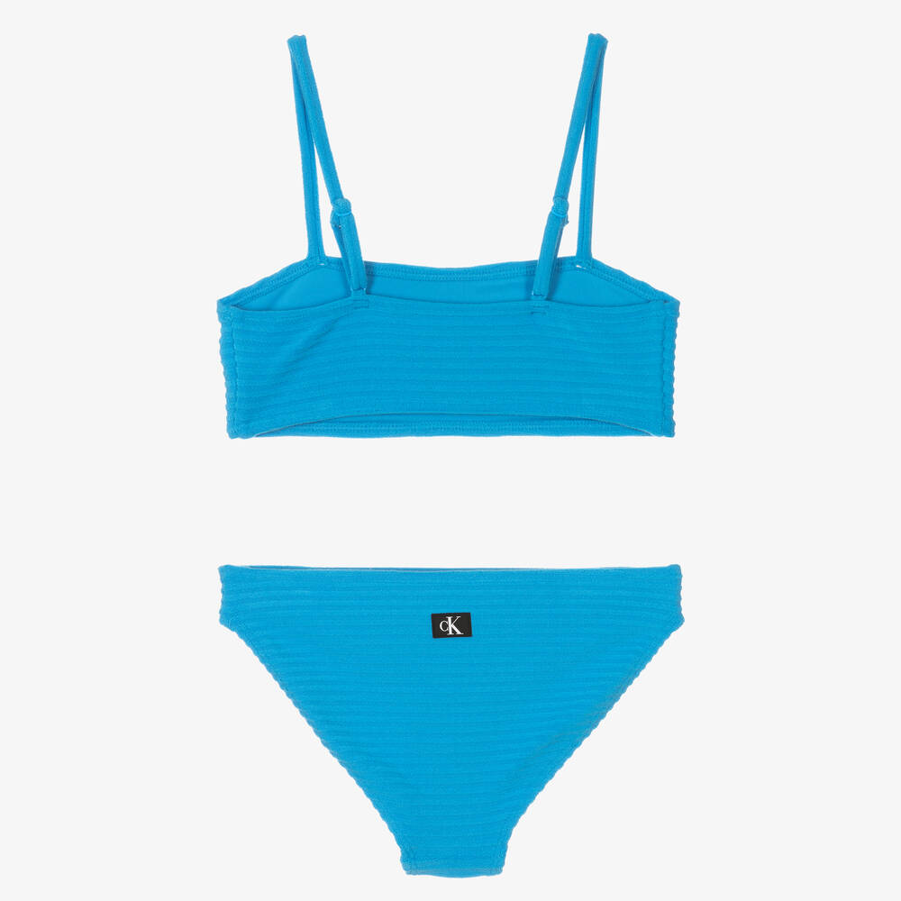 Calvin Klein Girls Blue Ribbed Monogram Bikini