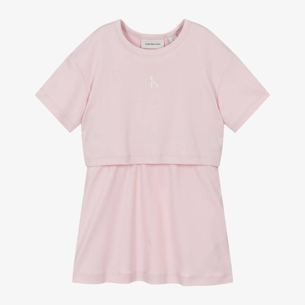 Calvin Klein-فستان طبقات قطن وردي للبنات | Childrensalon Outlet
