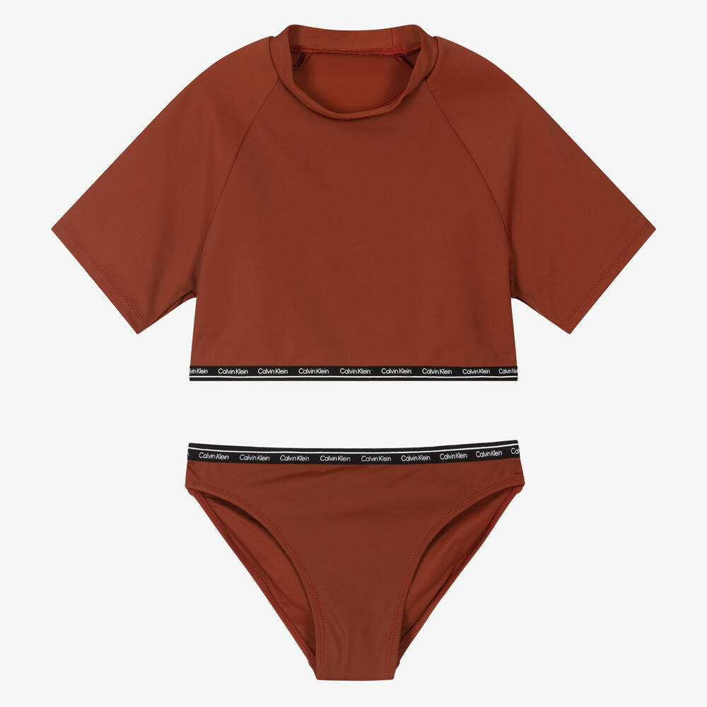 Calvin Klein-Girls Brown Logo Tankini | Childrensalon Outlet