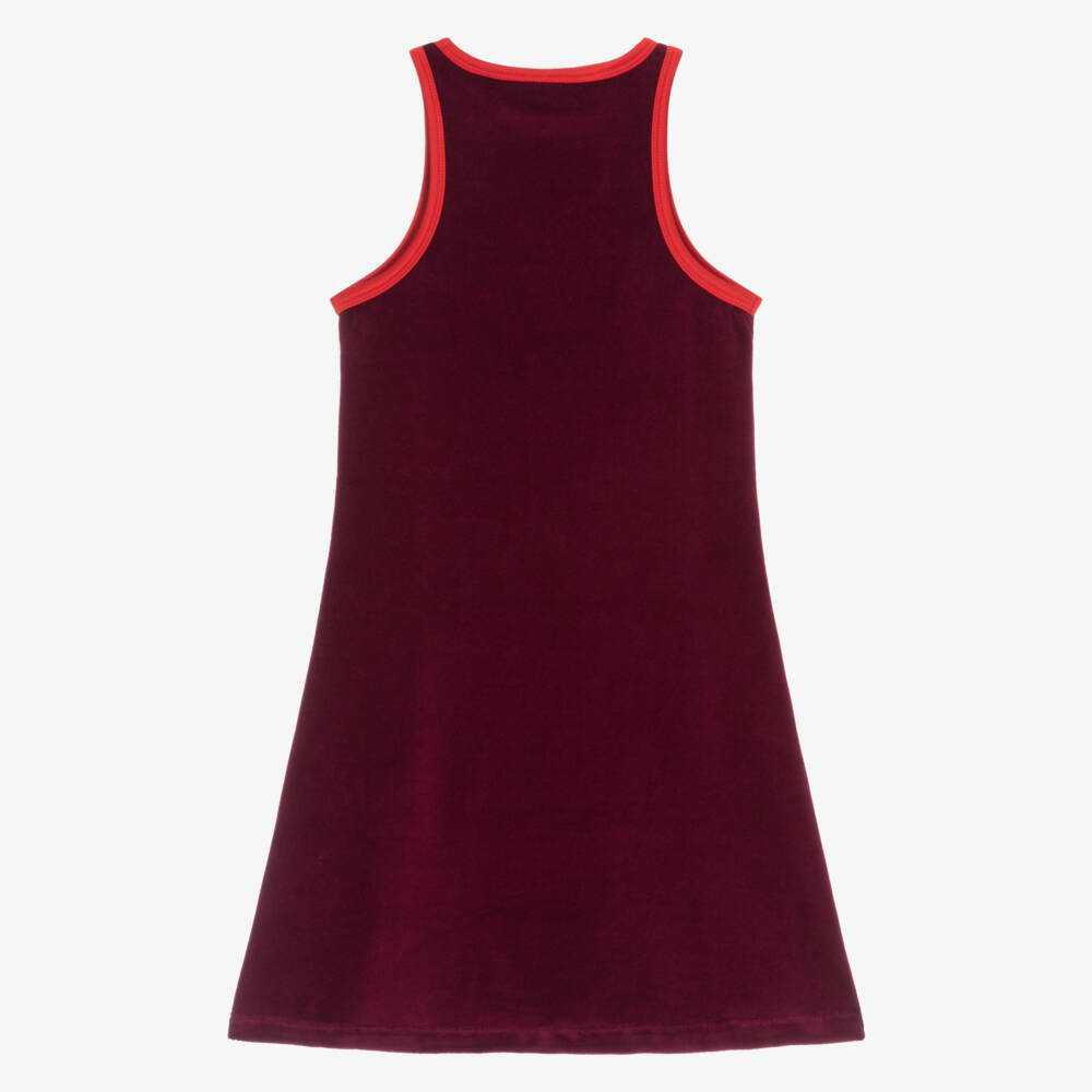 Calvin Klein-Girls Burgundy Red Velour Dress with Monogram Logo | Childrensalon Outlet