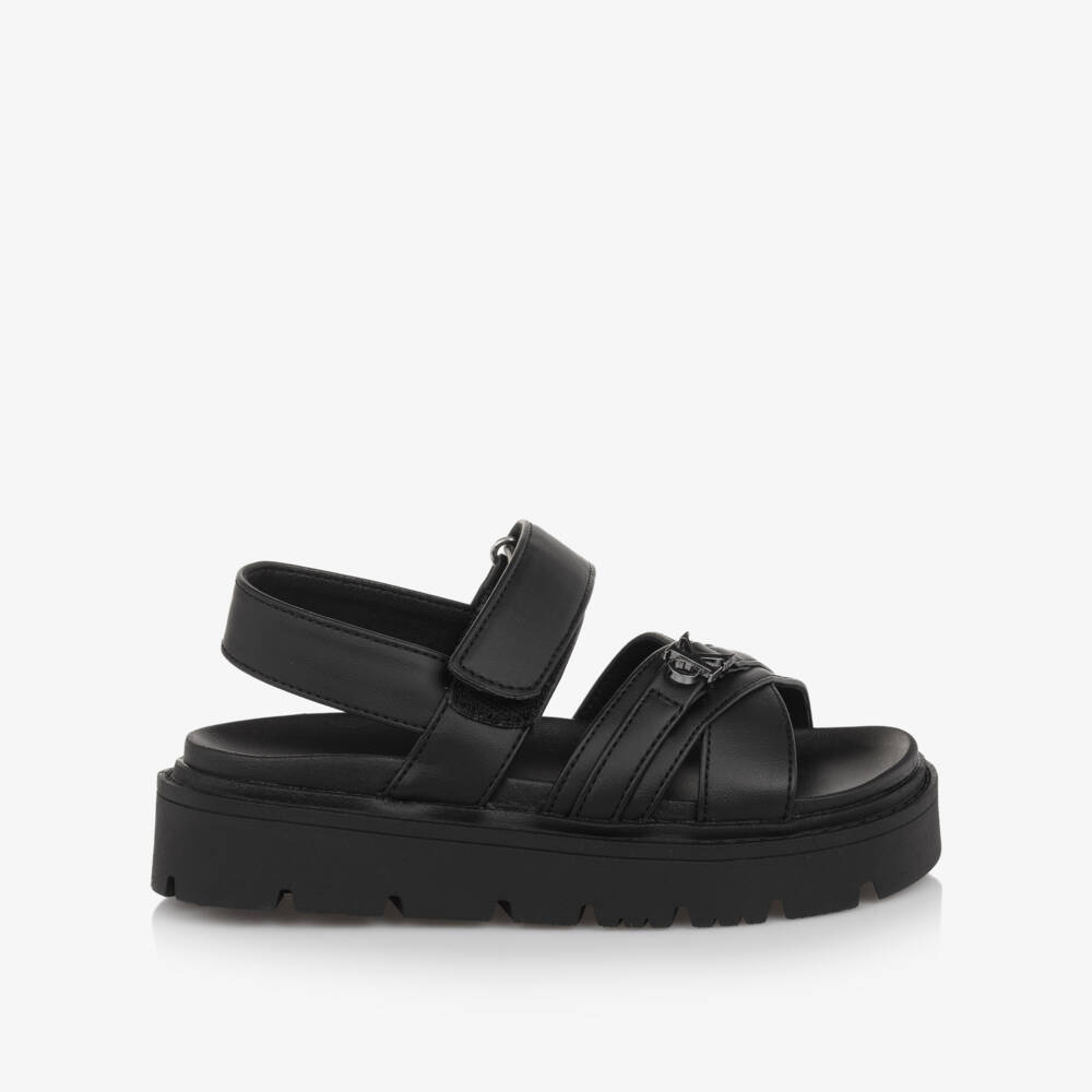 كالفين كلاين-صنادل سوداء سميكة للبنات من الجلد الصناعي | Childrensalon Outlet