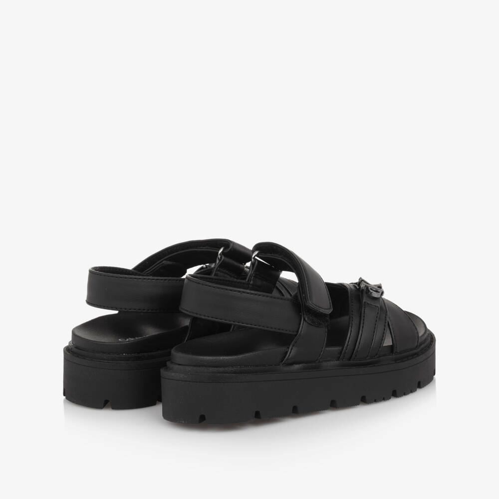 كالفين كلاين-صنادل سوداء سميكة للبنات من الجلد الصناعي | Childrensalon Outlet