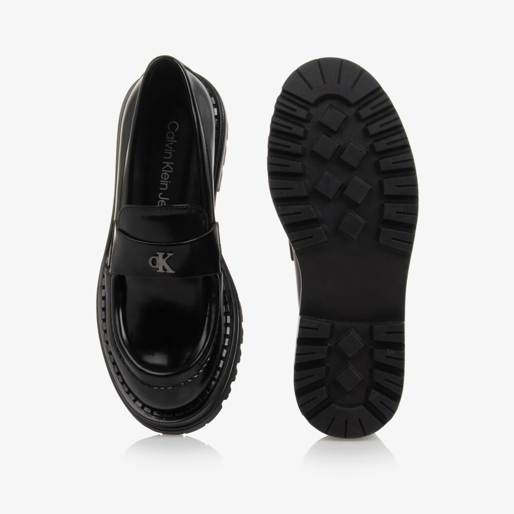 Calvin Klein-Girls Chunky Black Leatherette Loafers | Childrensalon Outlet