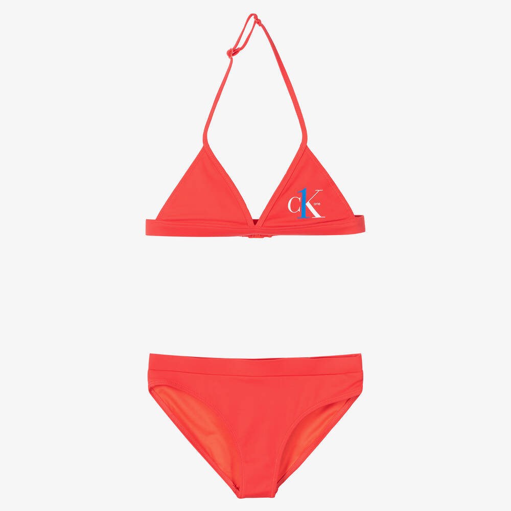 Calvin Klein - Girls Coral Red Logo Bikini | Childrensalon