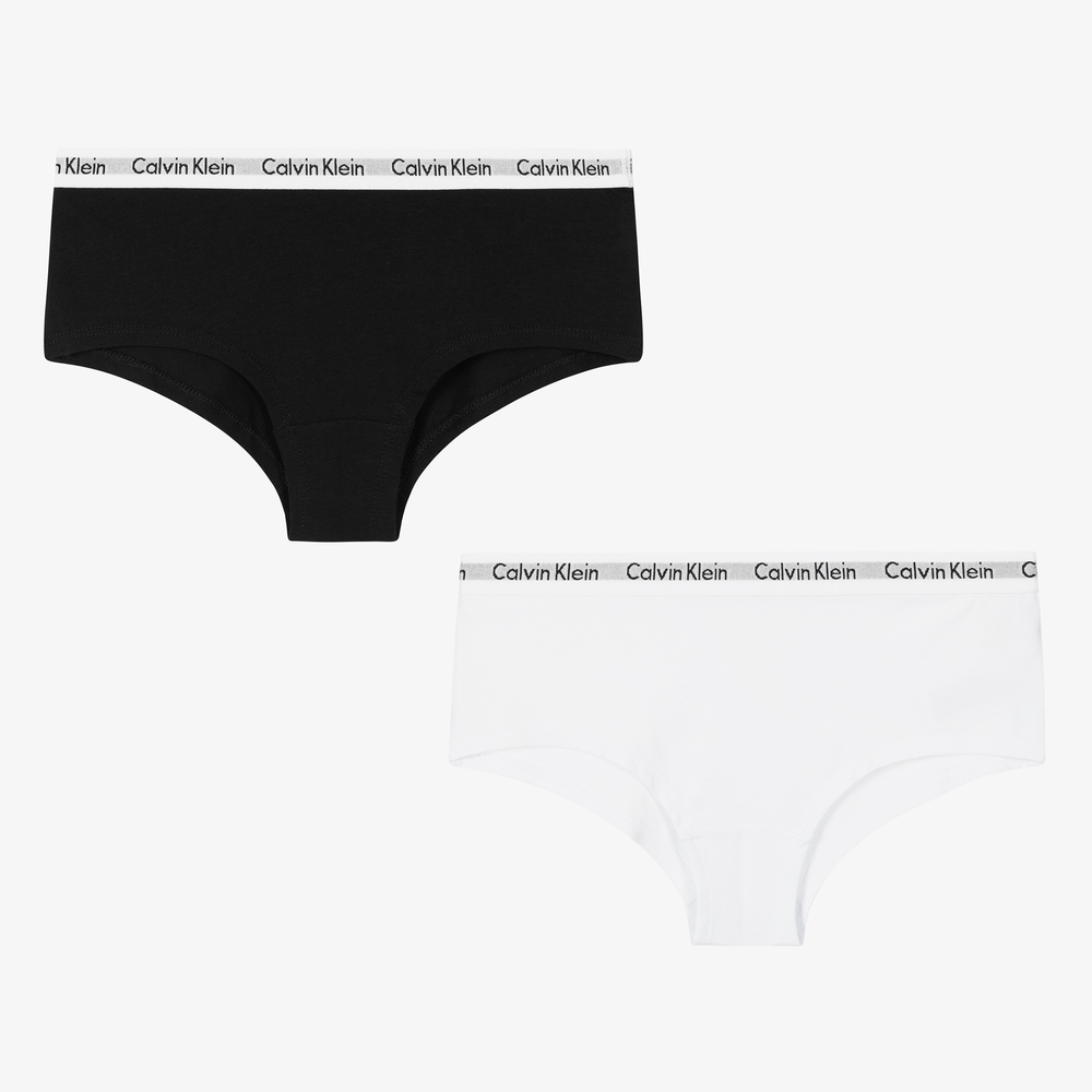 Calvin Klein - سروال داخلي قطن لون أسود وأبيض للبنات (عدد 2) | Childrensalon