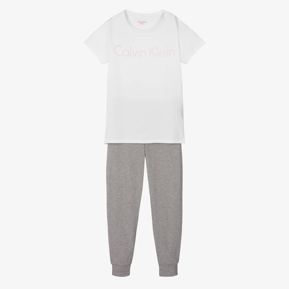 Calvin Klein-Бело-серая хлопковая пижама для девочек | Childrensalon Outlet