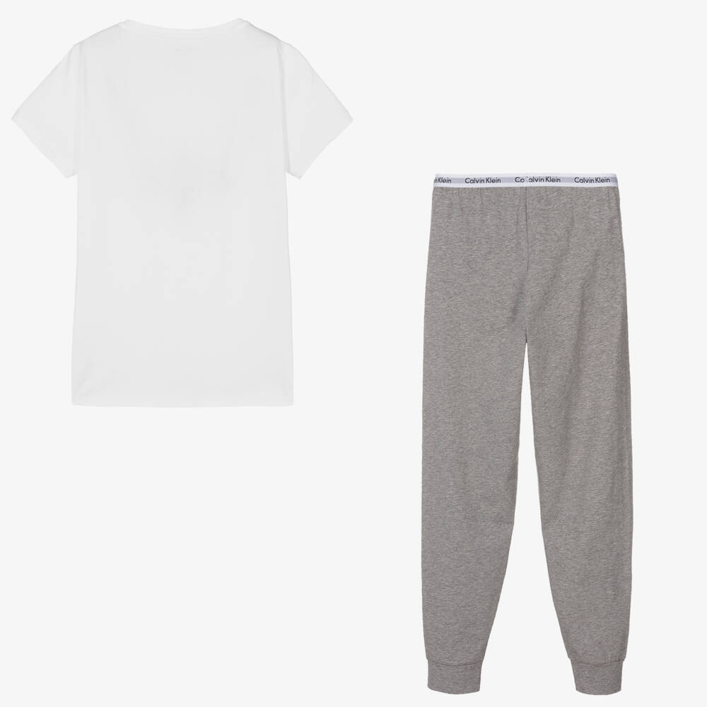 Calvin Klein-Бело-серая хлопковая пижама для девочек | Childrensalon Outlet