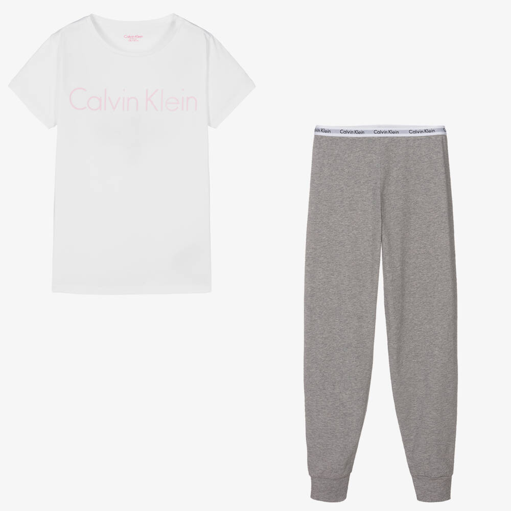Calvin Klein-Бело-серая хлопковая пижама для девочек | Childrensalon Outlet