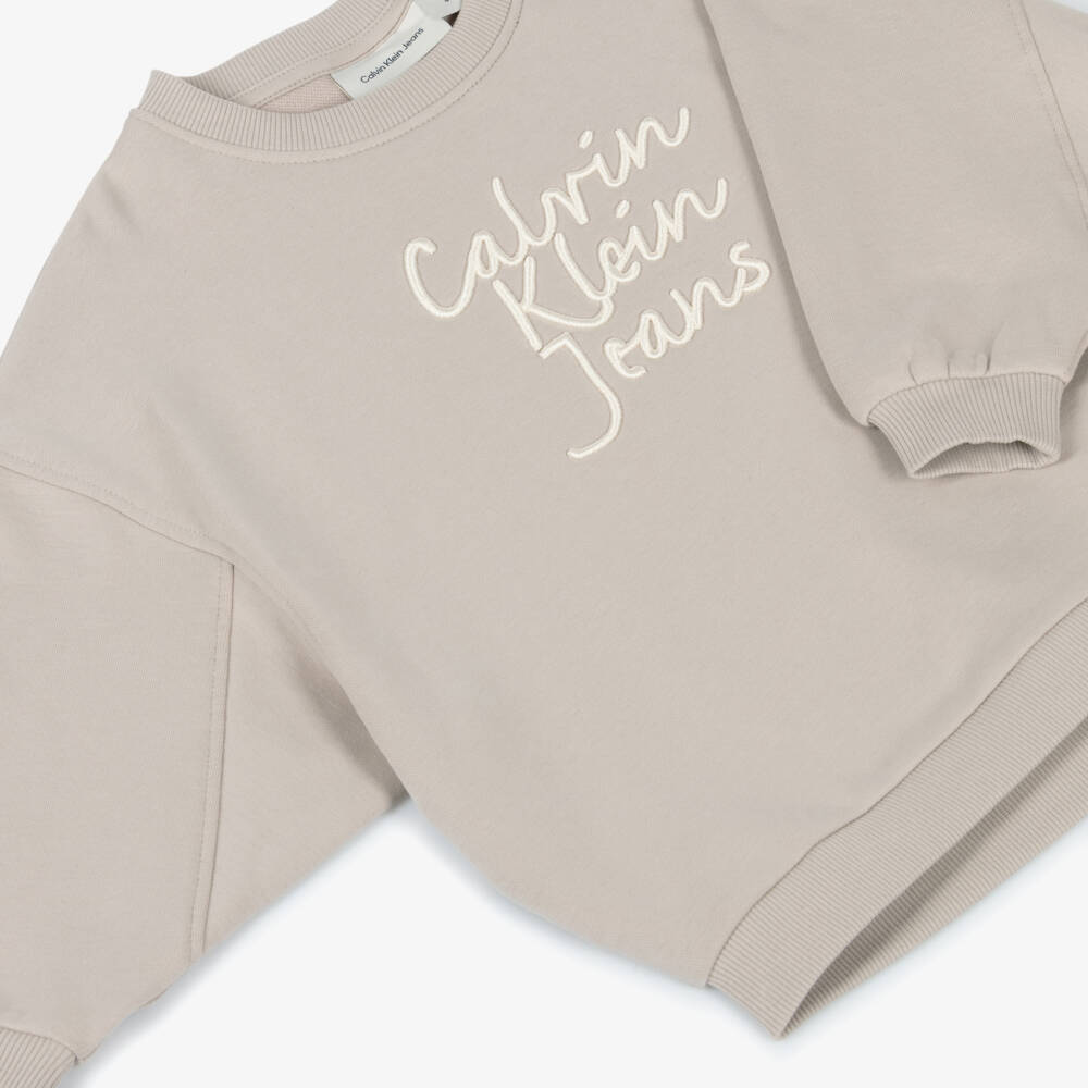 Calvin Klein-كنزة قطنية بيج دافئة للبنات | Childrensalon Outlet
