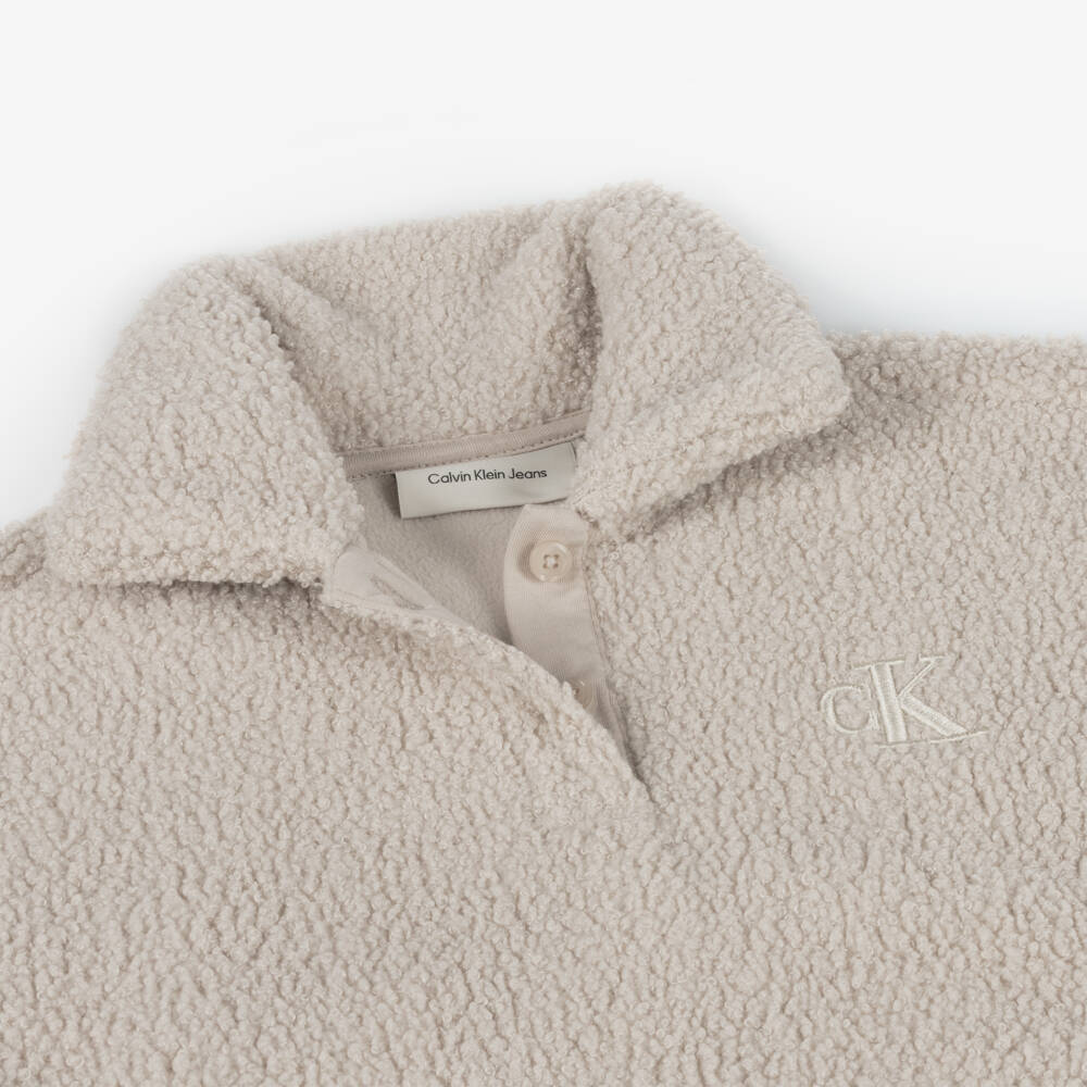 Calvin Klein-Girls Cozy Beige Teddy Pullover | Childrensalon Outlet