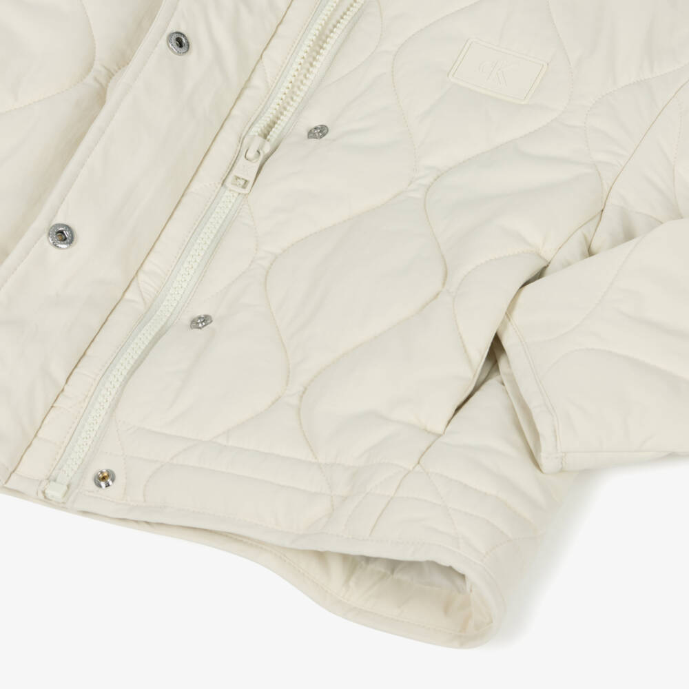 كالفين كلاين-معطف مبطن فاخر للبنات بلون كريمي | Childrensalon Outlet