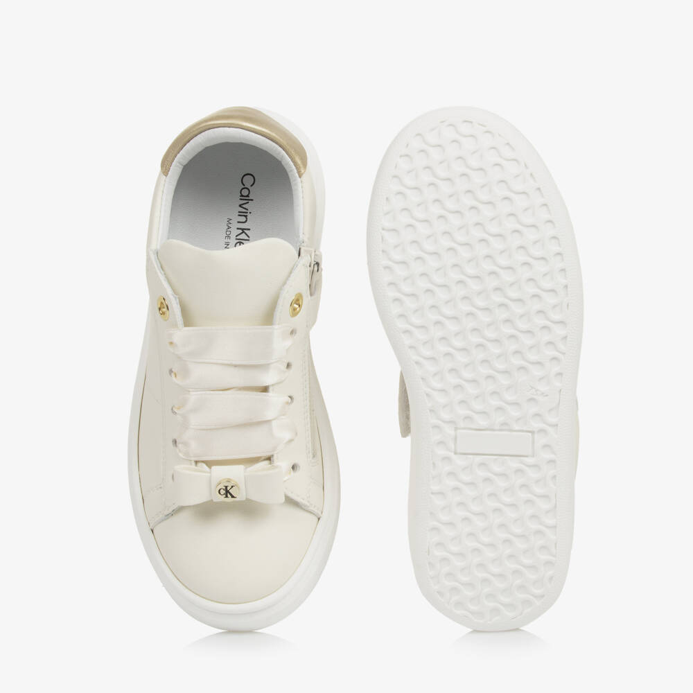 Calvin Klein-Girls Creamy Faux Leather Sneakers | Childrensalon Outlet