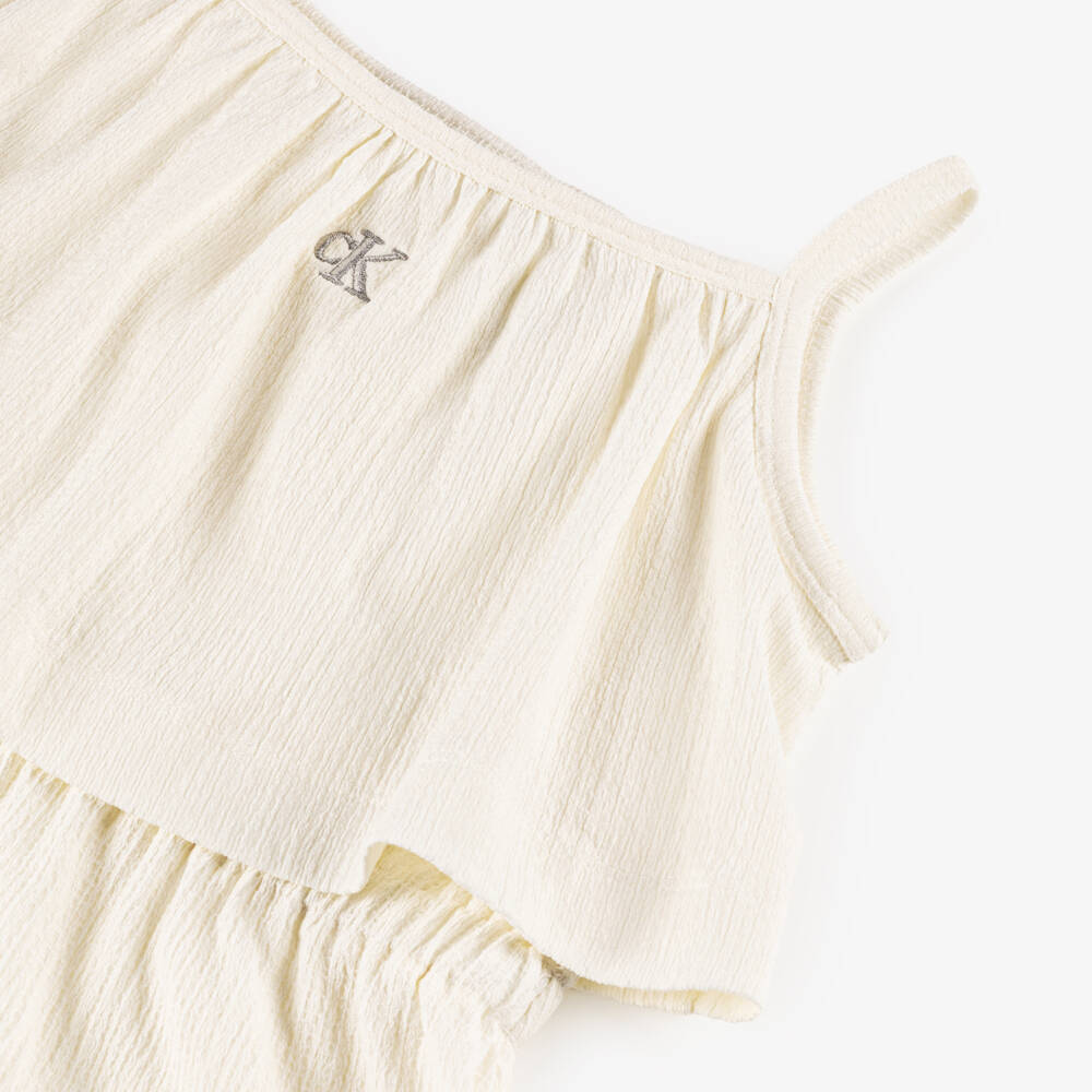 Calvin Klein-Girls Crinkled Ivory Tiered Dress | Childrensalon Outlet