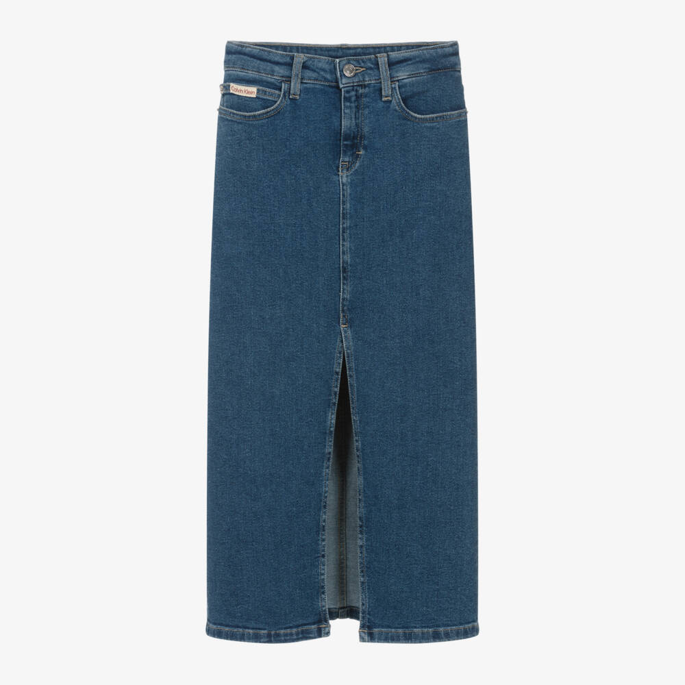 Calvin Klein-Girls Denim Blue Midi Skirt | Childrensalon Outlet