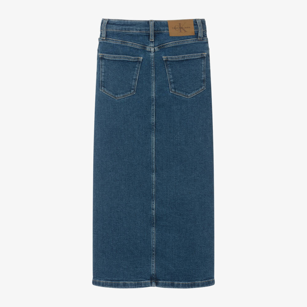 Calvin Klein-Girls Denim Blue Midi Skirt | Childrensalon Outlet
