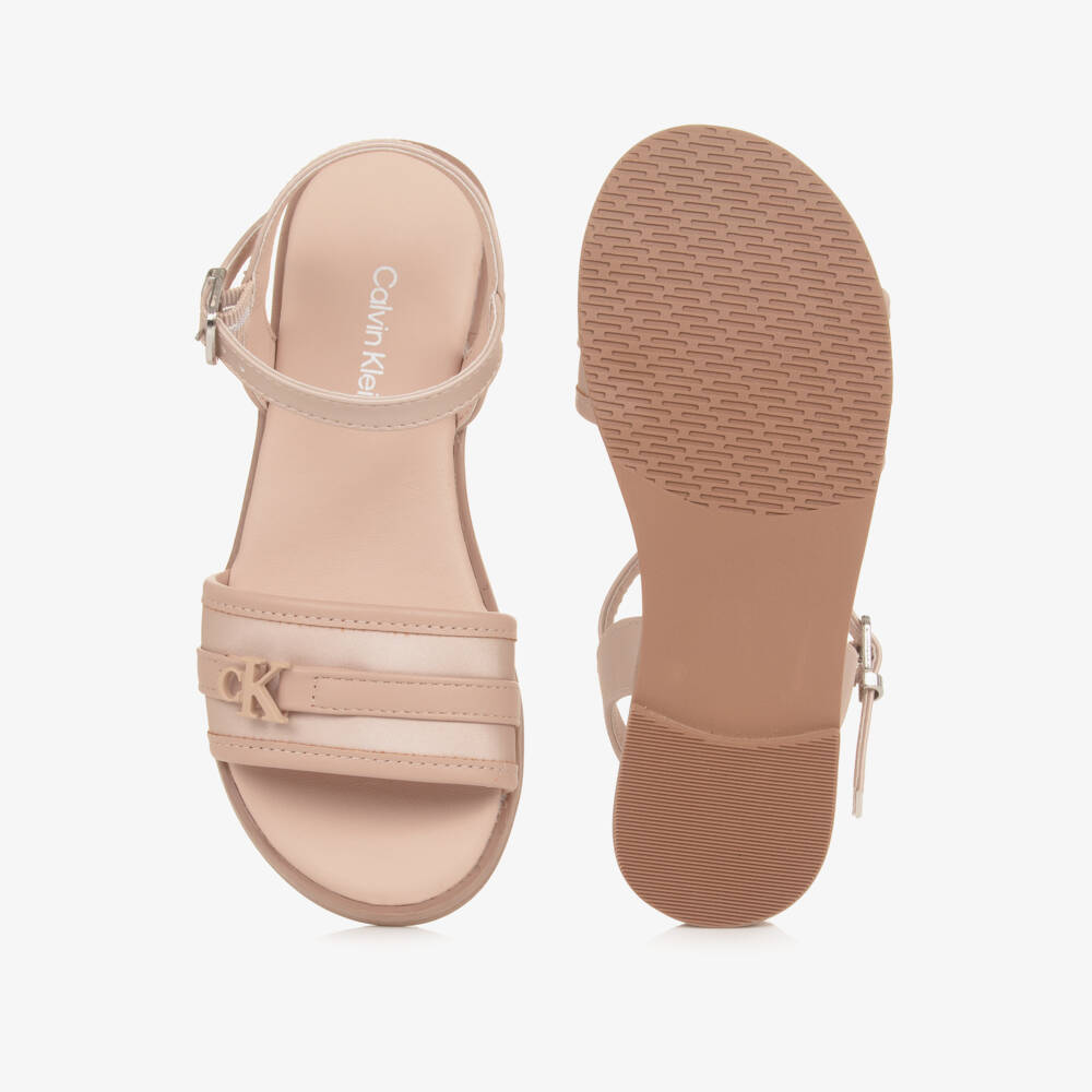 Calvin Klein-Girls Dusky Pink Faux Leather Sandals | Childrensalon Outlet