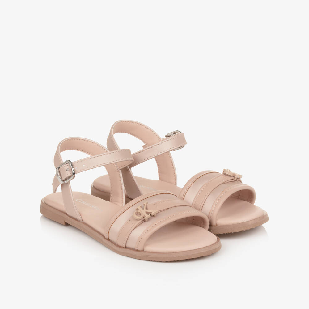 Calvin Klein-Girls Dusky Pink Faux Leather Sandals | Childrensalon Outlet