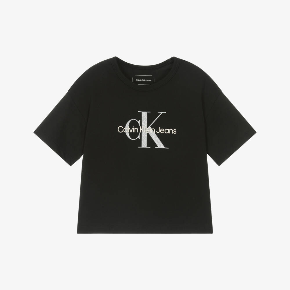 Calvin Klein-Элегантная черная футболка с логотипом для девочек | Childrensalon Outlet