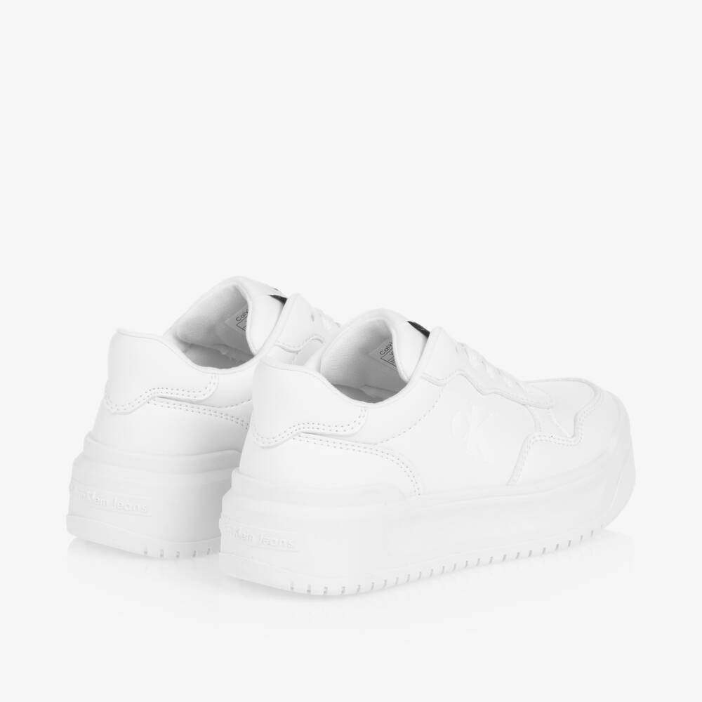 Calvin Klein-Girls Faux Leather White Trainers | Childrensalon Outlet