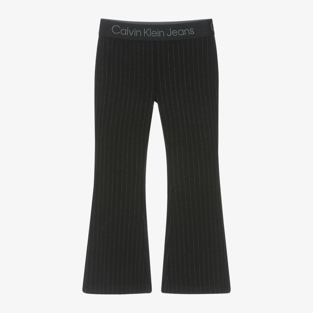 Calvin Klein-Girls Flared Black Pinstripe Trousers | Childrensalon Outlet