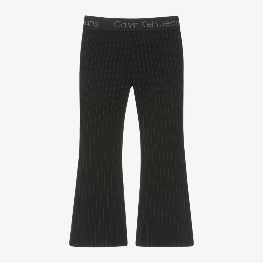 Calvin Klein-Girls Flared Black Pinstripe Trousers | Childrensalon Outlet
