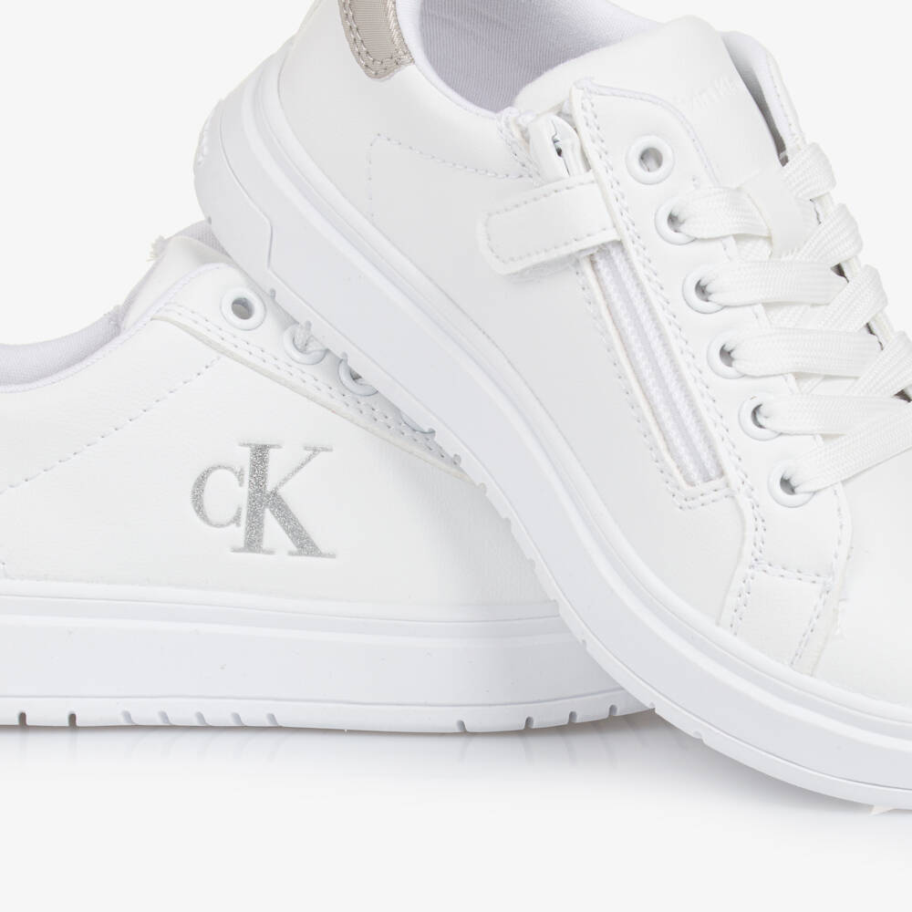 Calvin Klein-Girls Glittery White Faux Trainers | Childrensalon Outlet
