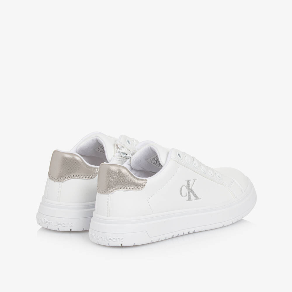 Calvin Klein-Girls Glittery White Faux Trainers | Childrensalon Outlet