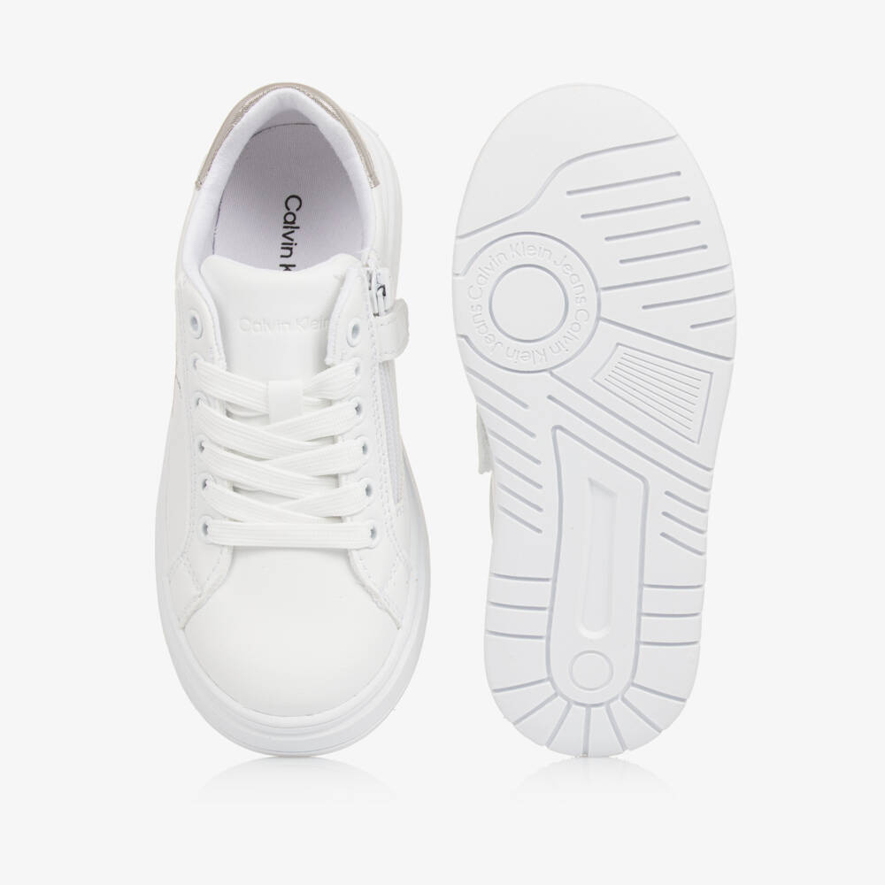 Calvin Klein-Girls Glittery White Faux Trainers | Childrensalon Outlet