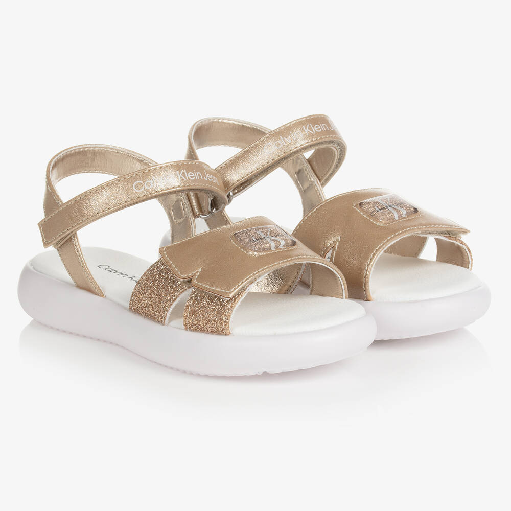 Calvin Klein Jeans - Girls Gold & Glitter Velcro Sandals | Childrensalon