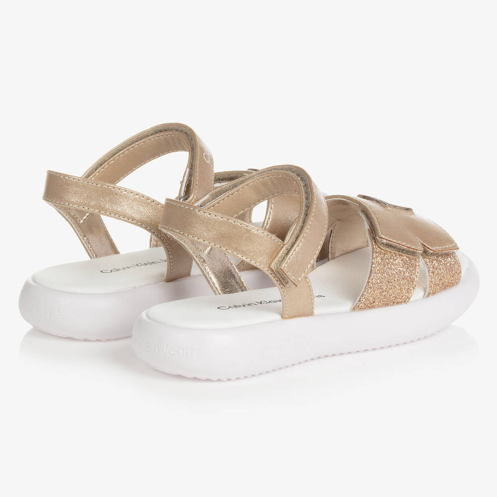 Calvin Klein Джинсы-Золотистые сандалии на липучке с блестками | Childrensalon Outlet