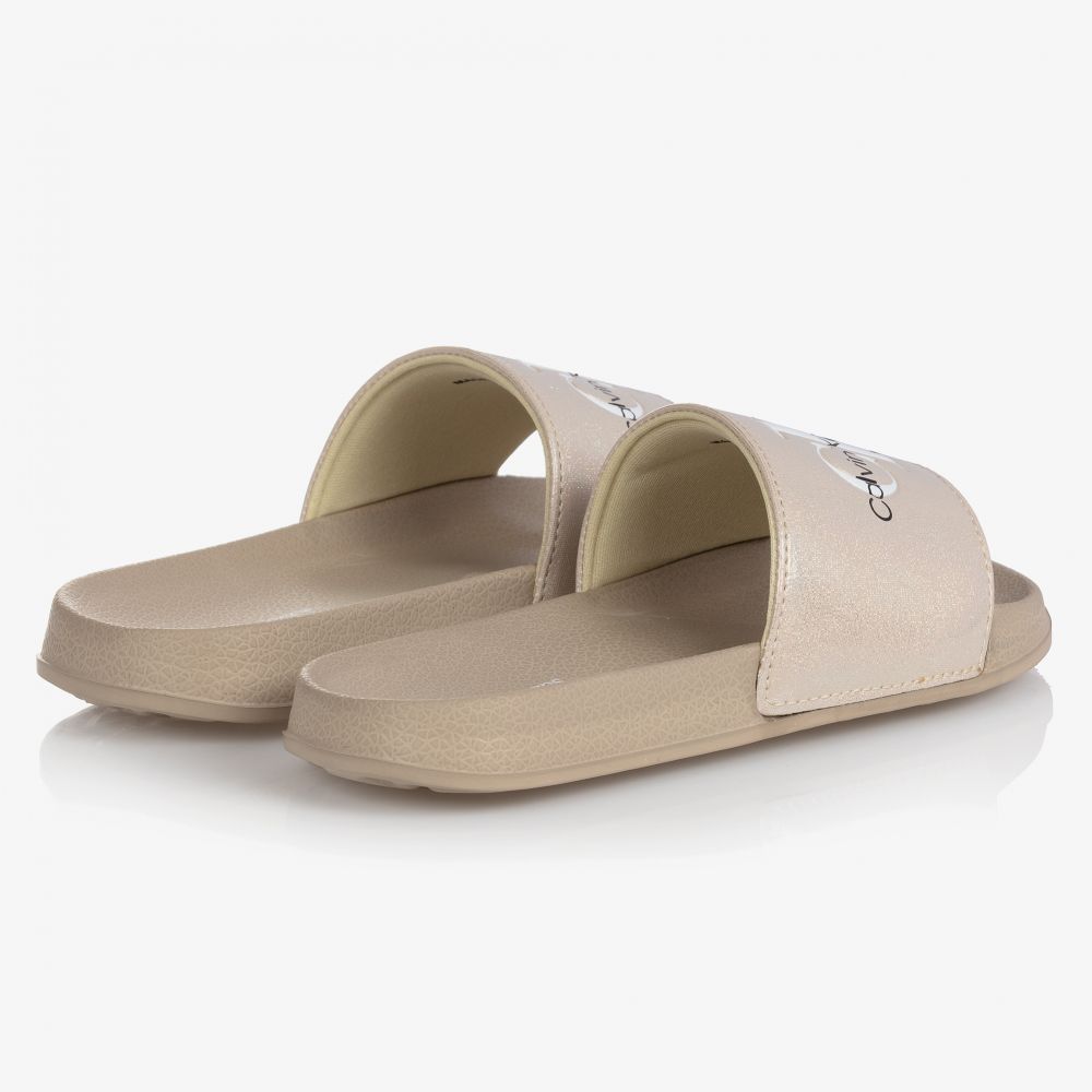 Calvin Klein Jeans Girls Gold Logo Sliders Childrensalon Outlet