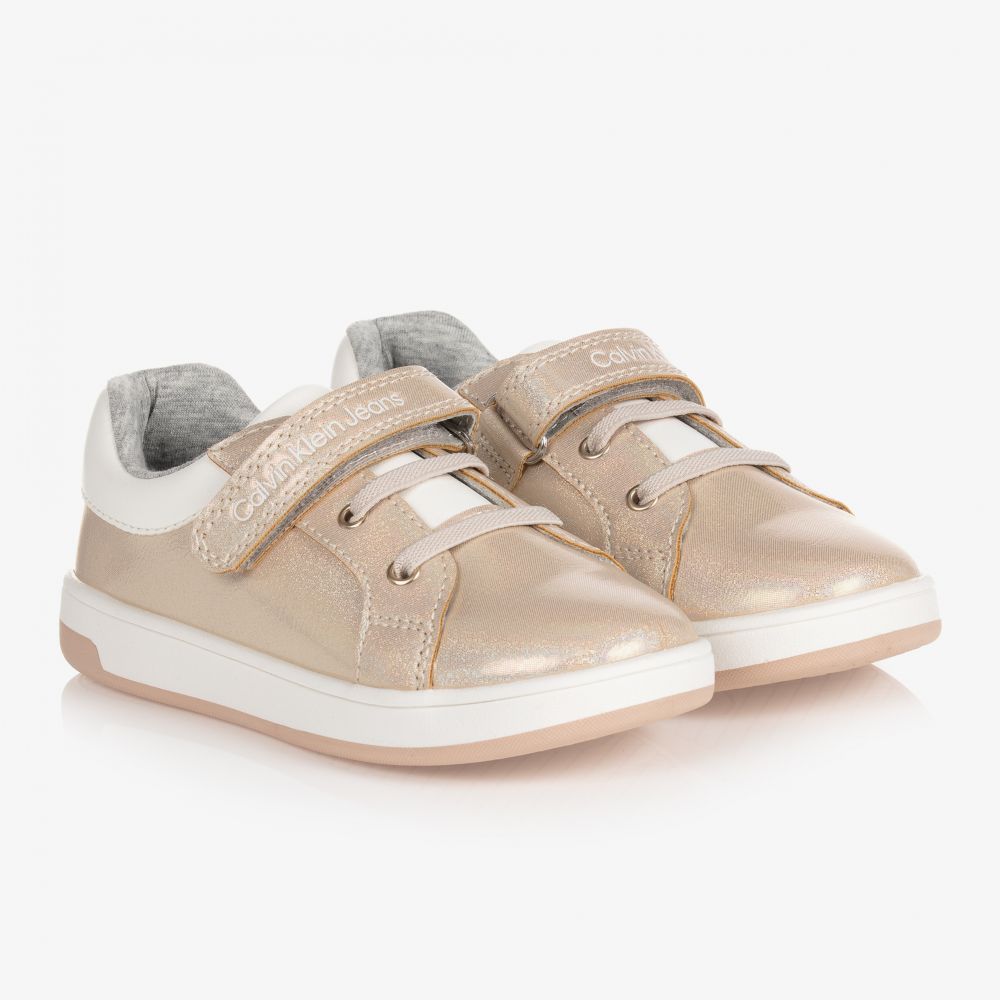 Calvin Klein Jeans - Girls Gold Velcro Trainers | Childrensalon