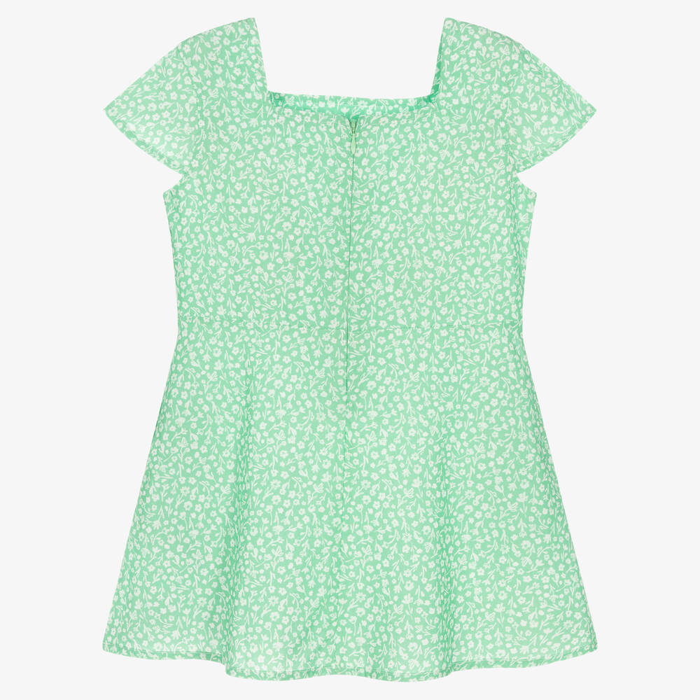 Calvin Klein Jeans-Girls Green Cotton Flower Print Dress | Childrensalon Outlet