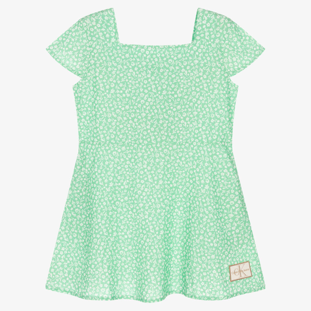 Calvin Klein Jeans - Robe verte en coton à fleurs fille | Childrensalon