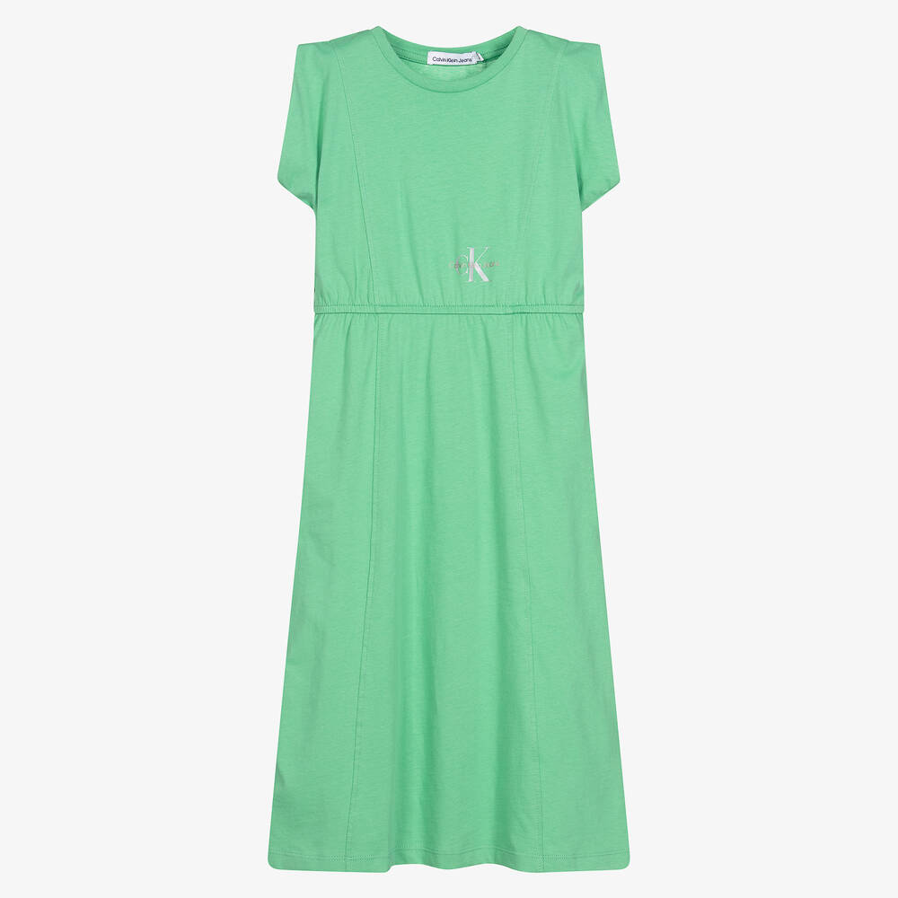 Calvin Klein Jeans - Girls Green Cotton Jersey Midi Dress | Childrensalon