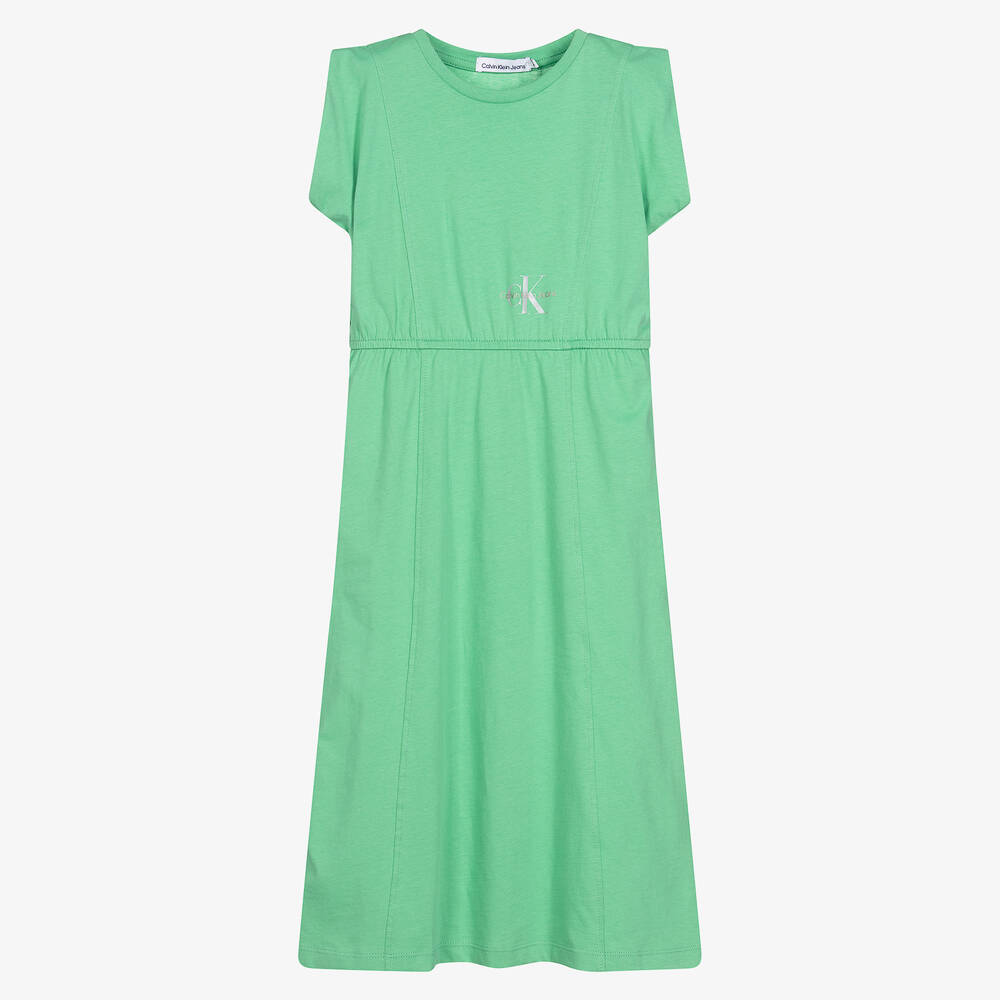 Calvin Klein Jeans - Robe mi-longue jersey de coton vert | Childrensalon