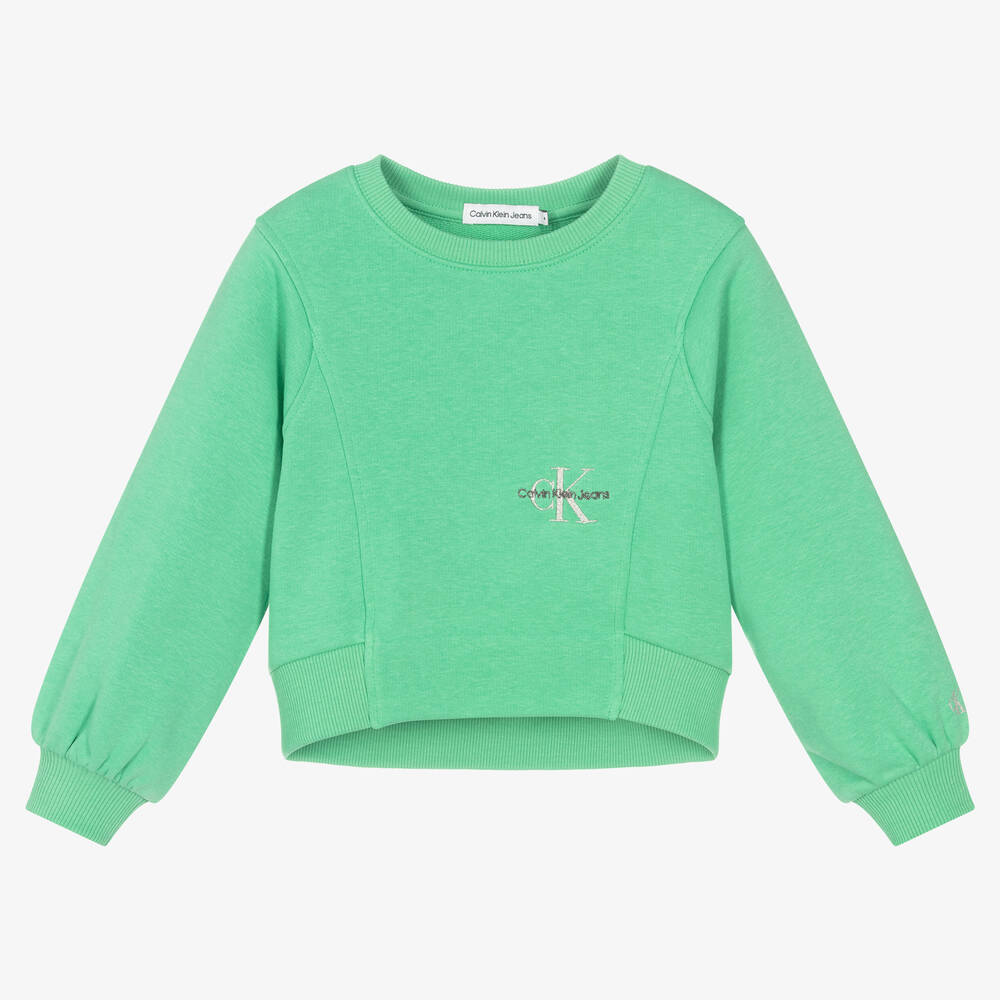 Calvin Klein Jeans - Girls Green Cotton Logo Sweatshirt | Childrensalon