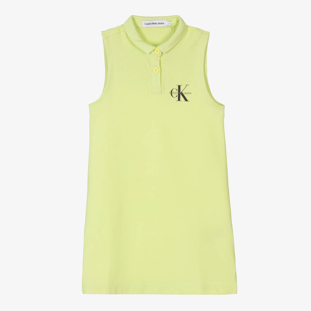 Calvin Klein Jeans - Girls Green Cotton Piqué Dress | Childrensalon