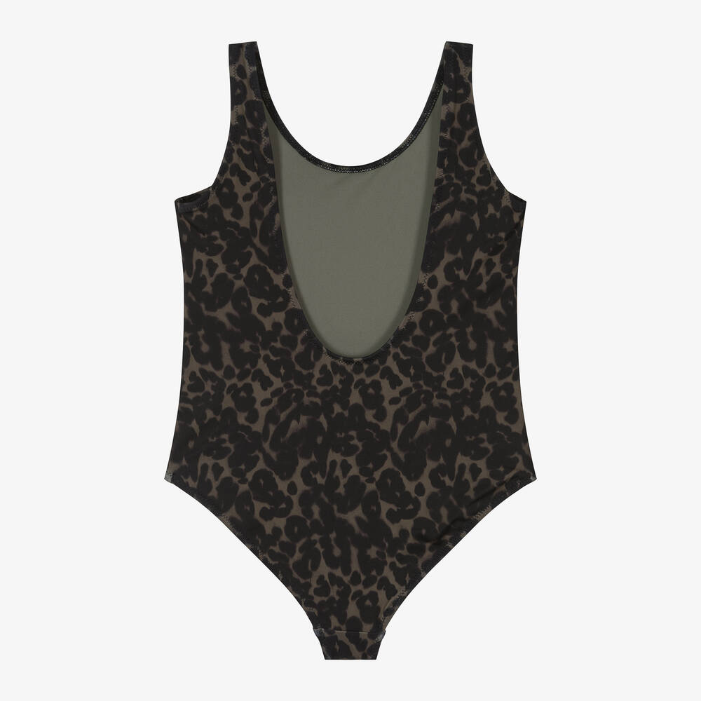 Calvin Klein-Girls Green Leopard Print Swimsuit | Childrensalon Outlet