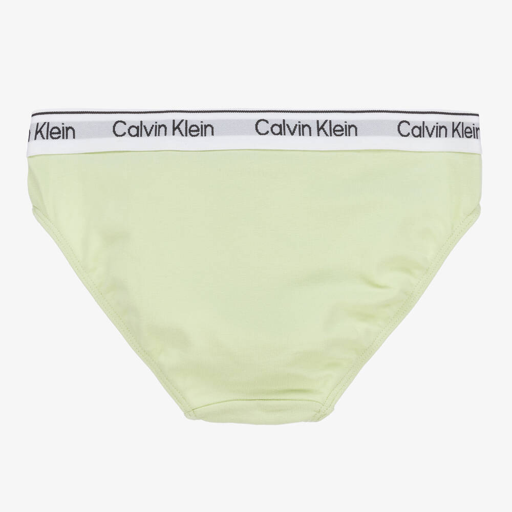 Calvin Klein-Girls Green & White Cotton Knickers (2 Pack) | Childrensalon Outlet