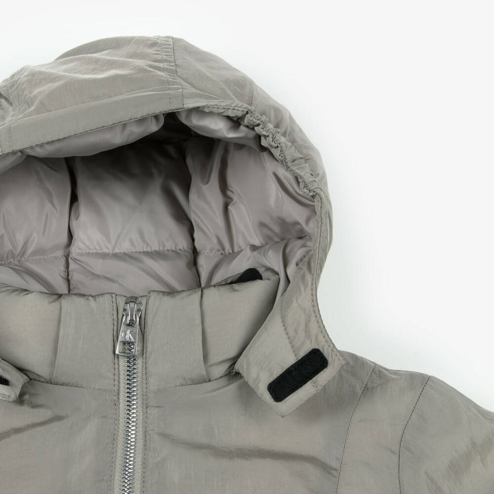 Calvin Klein-Girls Grey Belted Puffer Jacket | Childrensalon Outlet