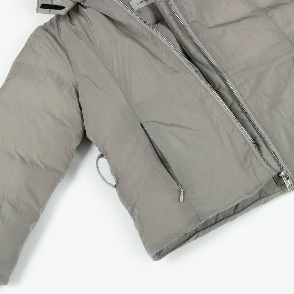 Calvin Klein-Girls Grey Belted Puffer Jacket | Childrensalon Outlet