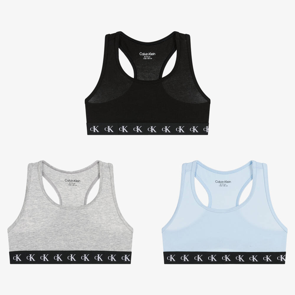 Calvin Klein - Lot de 3 brassières grise et noire fille | Childrensalon