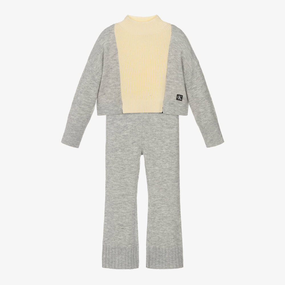 Calvin Klein-Кремово-серый трикотажный топ и брюки | Childrensalon Outlet