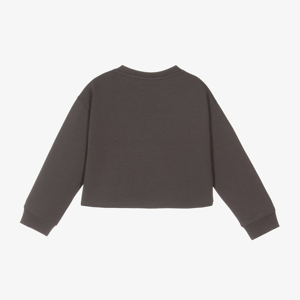 Calvin Klein-سويتشيرت قطن جيرسي لون رمادي بطبعة مونوغرام | Childrensalon Outlet