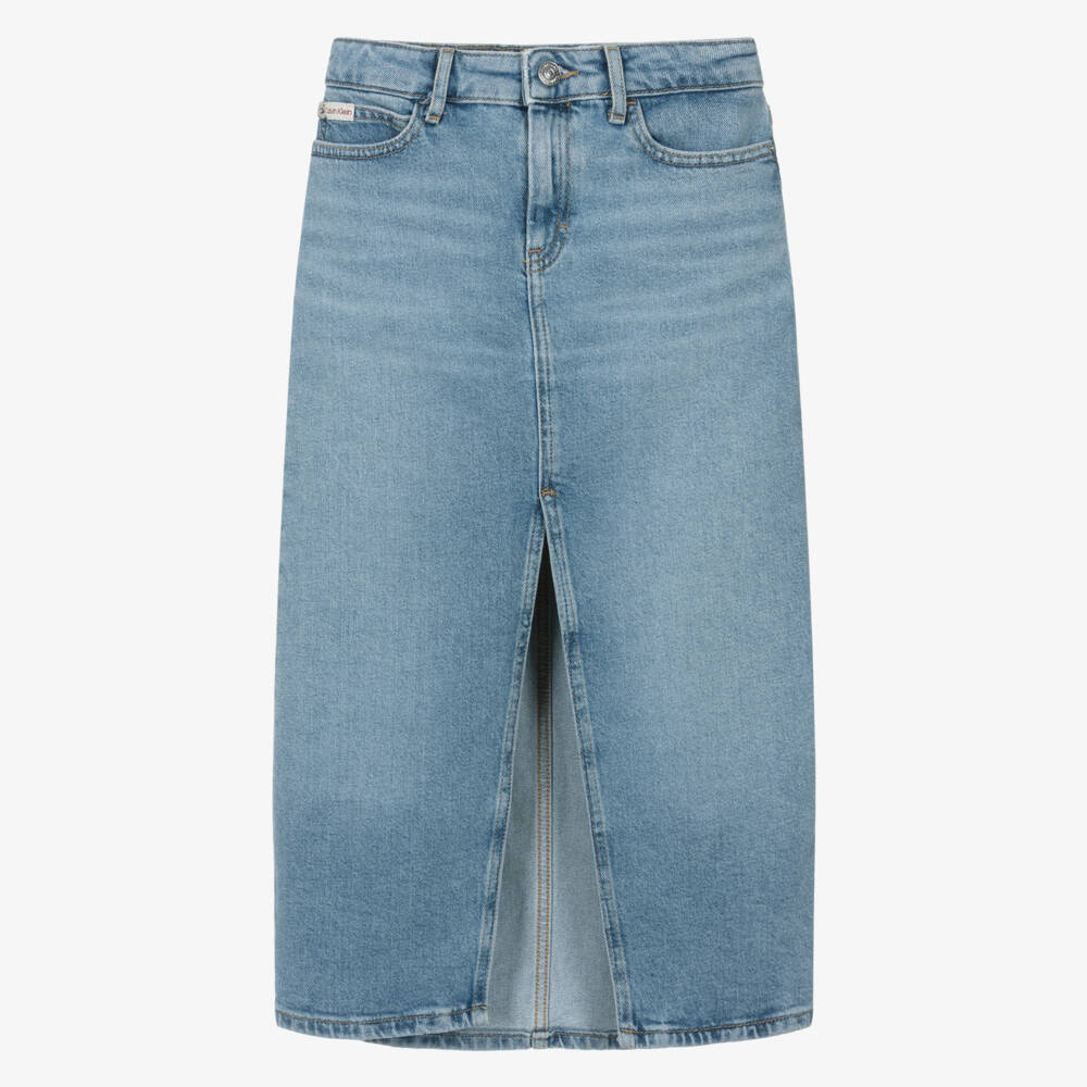 Calvin Klein-تنورة طويلة من الدنيم النيلي للبنات | Childrensalon Outlet